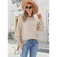 thumbnail image 2 of TEMOFON Womens Long Sleeve Tops sweater shirt Crew Neck Ruffle Lantern Sleeve 2024 fall Casual Loose Smocked Cuffs Blouse T Shirts beige, 2 of 5