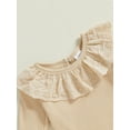 thumbnail image 6 of Miaouyo Infant Baby Girls Fall Outfits 0 3 6 9 12 18 Months Ruffle Long Sleeves Romper and Ripped Denim Flare Pants Clothes Set, 6 of 8