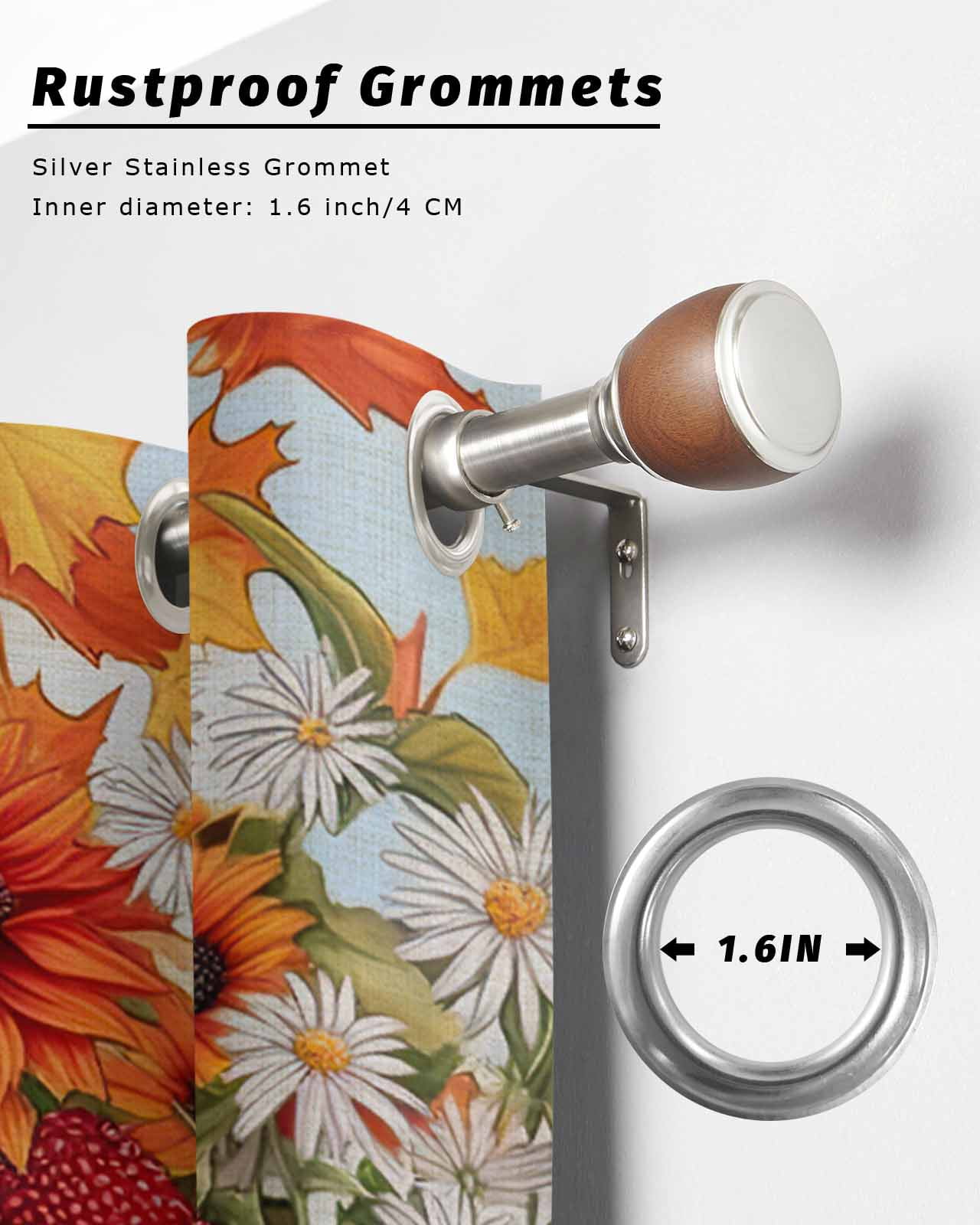 Outdoor Curtains for Patio, Orange Pumpkins Fall Waterproof Blackout Outside Curtain for Porch/Pergola/Gazebo, Watercolor Sunflower Botanical Thermal Insulated Drapes, 2 Panels, 54 x 84 Inch