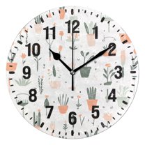 Yayeee 10" Wall Clock Battery Operated Quartz Round Silent Non-Ticking Home Decor,Green Garden Pattern