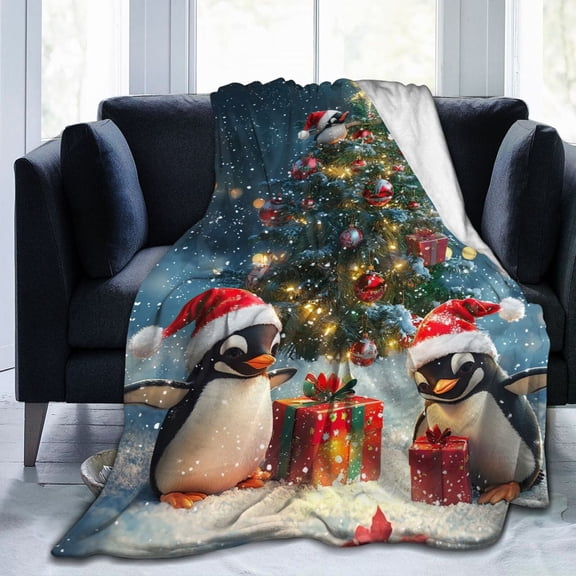 Christmas Penguin Throw Blanket Ultra Soft Cozy Decorative Flannel Blankets for Home Bed Couch Chair Travel 50x40