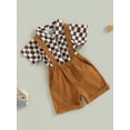 thumbnail image 3 of Coduop Toddler Boys Outfit Set Checkerboard Short Sleeve Lapel Shirts Tops Straps Shorts 2Pcs Suit, 3 of 8