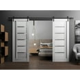 thumbnail image 3 of Sturdy Double Barn Door with Frosted Glass | Quadro 4088 Light Grey Oak | 13FT Rail Hangers Heavy Set | Solid Panel Interior Doors-48" x 96" (2* 24x96)-Black Rail, 3 of 6