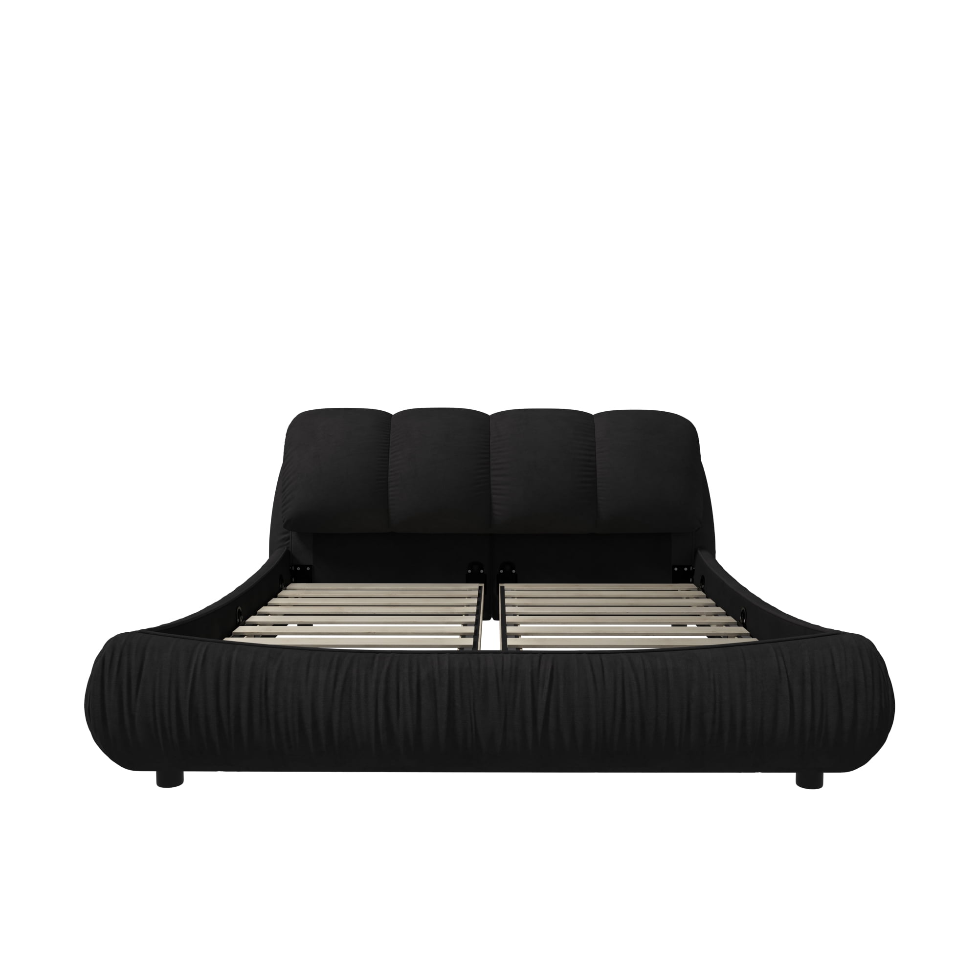 Queen Size Low Profile Upholstered Platform Bed with Oversized Padded Headboard, Soft Modern Luxury Cloud Bed with Slats Support and Solid Wood Frame for Bedroom