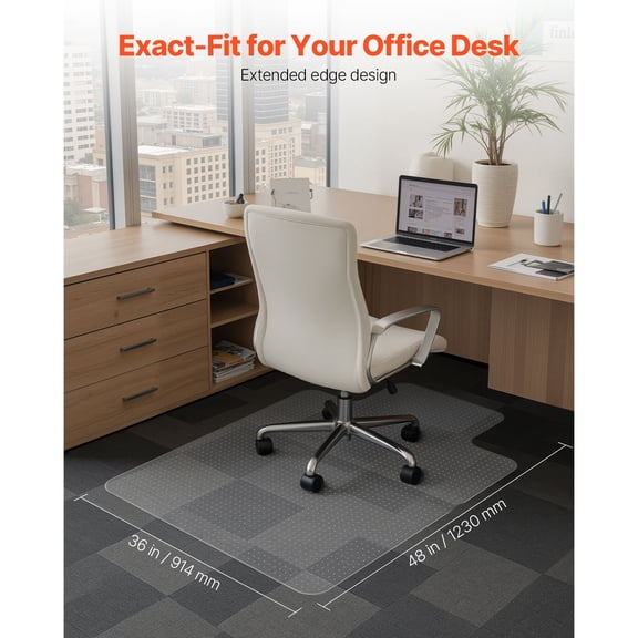 Chair Mat with Lip,36x48-"Office Chair Mat for Low Pile Carpeted Floors,Plastic Floor Protector Rug with Studded,Non-Slip&Easy to Clean,Smooth Glide Under Desk Rug for Home Office