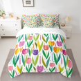 thumbnail image 2 of jejeloiu Watercolor Tulip 7pcs Bedding Comforter Set,Colorful Cartoon Flowers Queen Bedding Sets For Girls Teens Reversible, 2 of 8