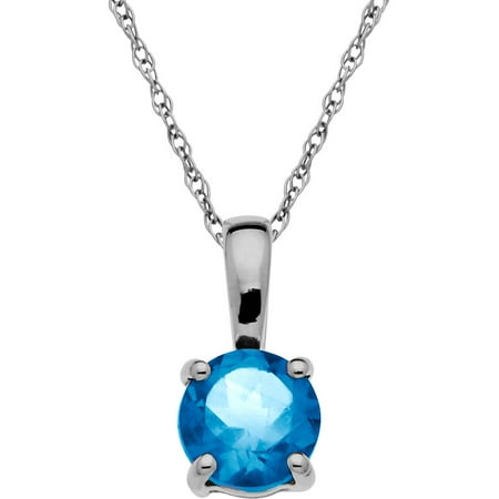 Simply Gold Gemstone Blue Topaz 10kt White Gold Solitaire Pendant, 18