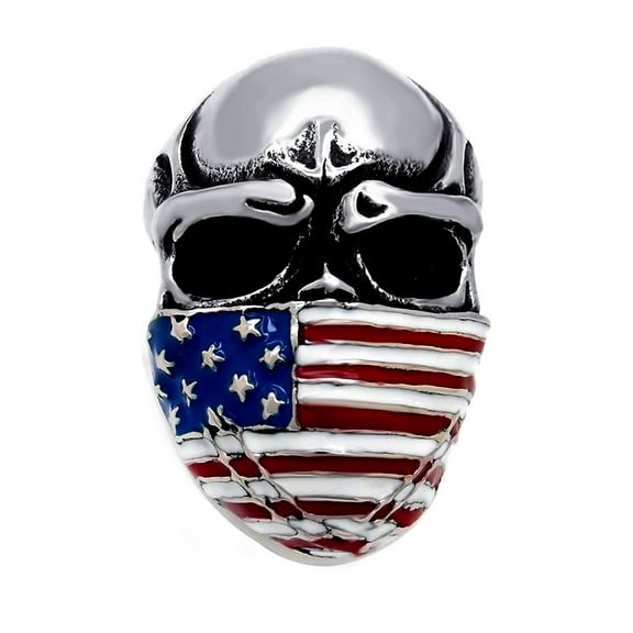 US Flag Mask Skull Biker Stainless Steel Ring