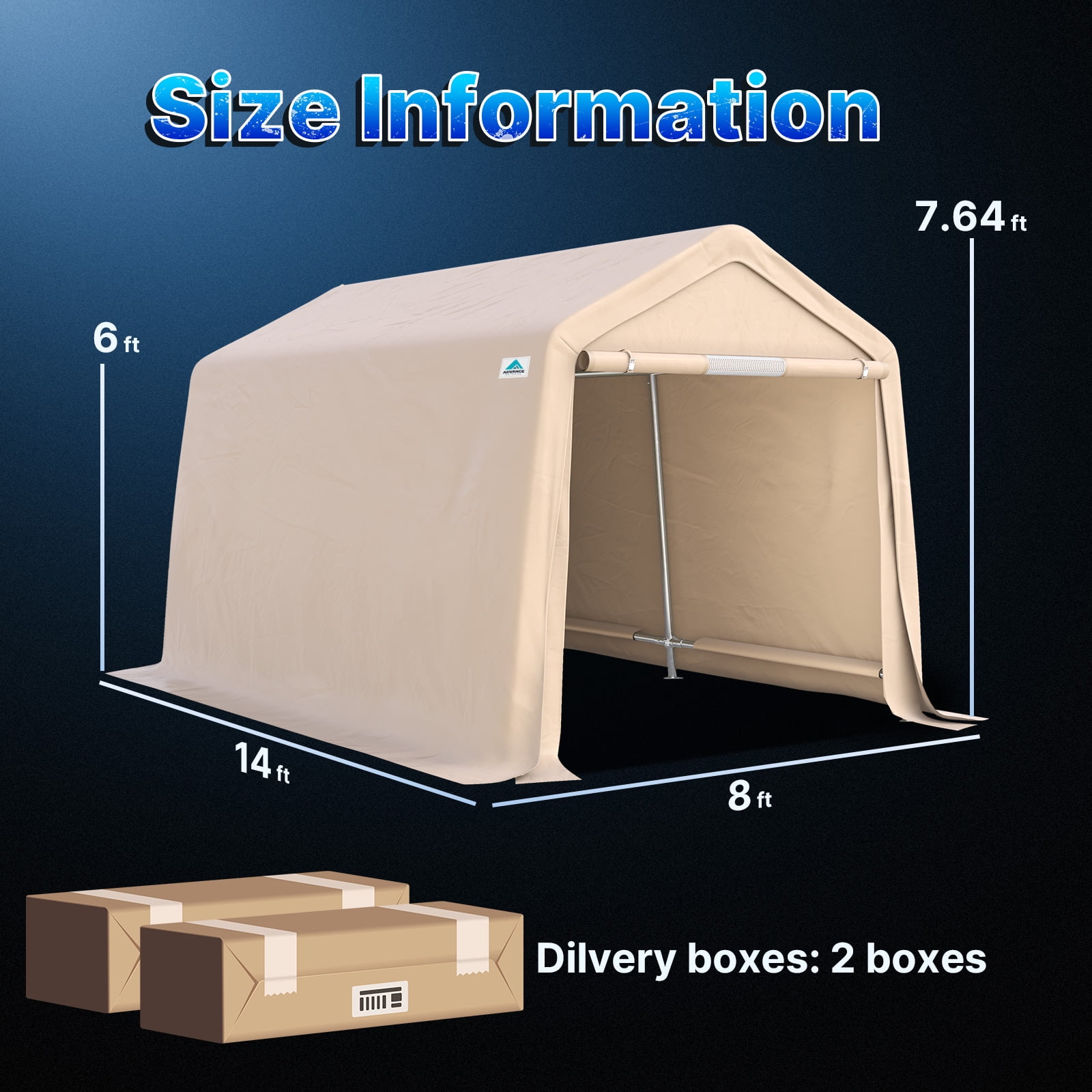 ADVANCE OUTDOOR 8x14 ft Carport Steel Metal Peak Roof Anti-Snow Portable Garage Shelter Storage Shed Carport, Beige