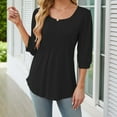 thumbnail image 7 of Diufon Womens Fall Blouses Casual Solid Color Pleated Pullover Tops Neck Puff 3/4 Sleeve Tees, 7 of 7