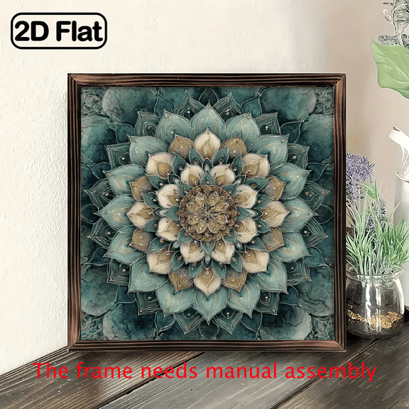 2D Flat - Decorative Sign Featuring a Mandala Flower Design, Framed in Wood Vintage-Style Wall Decor Perfect for Summer And Suitable for Various Spaces Like Home, Living Room, Office, Bathroom, Or