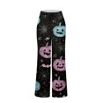 thumbnail image 5 of Womens Halloween Pajamas Pumpkin Print Comfy Stretch Drawstring Pajamas Wide Leg Pants Soft Lounge Bottoms Cozy Sleepwear, 5 of 7