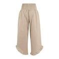 thumbnail image 4 of TRUBKH Women Flowy Pants Side Button Elastic Waist Straight Leg Pants Wide Leg Linen Pants for Women Button Up Straight Leg Trousers Palazzo Pants with Pockets Baggy Sweatpants Beige S-3XL, 4 of 6