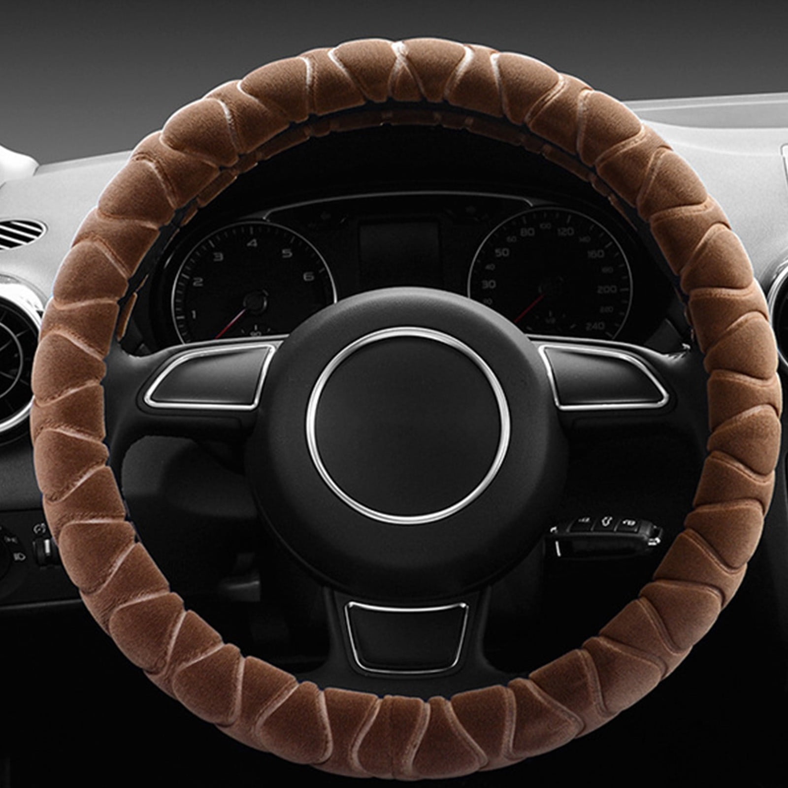 Kbndieu Car Steering Wheel Cover Women Man, Fluffy Plush for Winter Warm, Fuzzy Steering Wheel Protector, Universal 14-15 Inch, Soft & Non-Slip, Lovely Decor Winter Car Accessories (Brown)