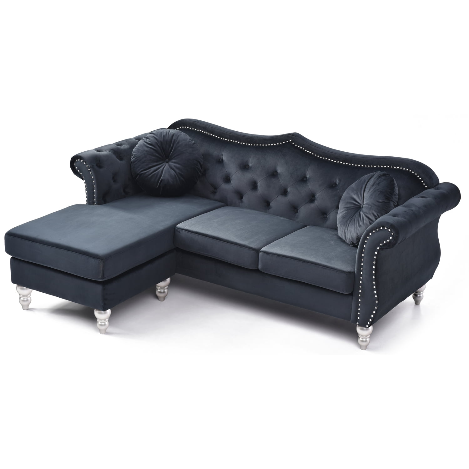 Glory Furniture Hollywood Velvet Sofa Chaise in Black