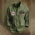 thumbnail image 4 of Boys Vintage Western Style Button Down Shirts, Kids USA Flag Embroidery Print Long Sleeve Collared Casual Top for Independence Day Holiday Wear(Army Green,6-7 Years), 4 of 4