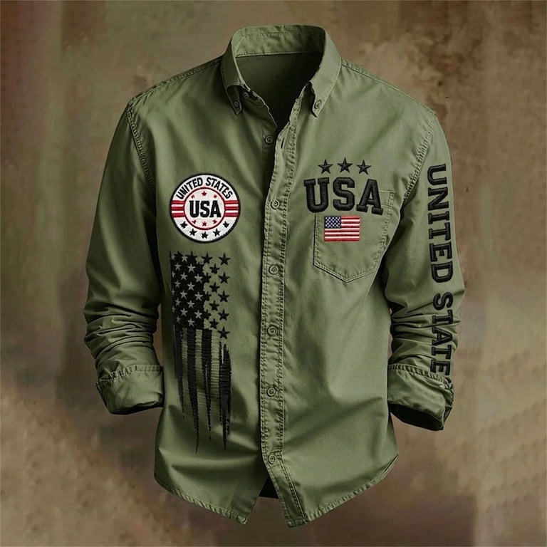 patriotic dress shirts for men Tropical Patriotic Cotton Hawaiian Men Shirt