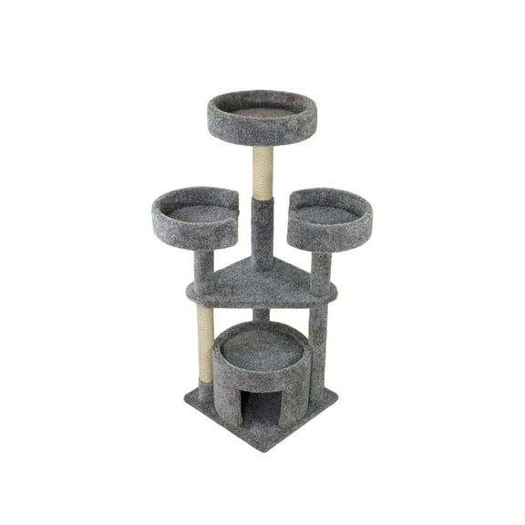 Kitty City Upholstered Multi-Level 54-Inch Indoor Cat Tree with Scratching Posts, House & Perches, Gray