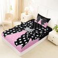 thumbnail image 5 of spefrowx Retro Polka Dot Bow Print Twin Sheets for Teens, Black Pink Gem Heart Bedding, 3 Pieces, 1 Flat Sheet, 1 Fitted Sheet and 1 Pillowcase, 5 of 6