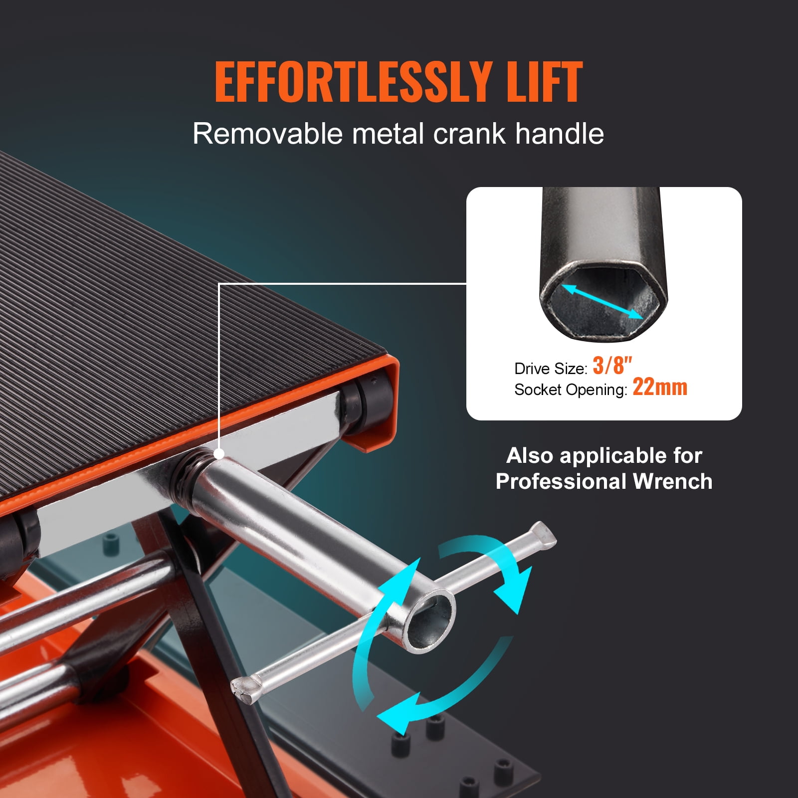KFFKFF Motorcycle Lift ATV Scissor Jack Dolly 1100 lbs Wide Deck & Hand Crank