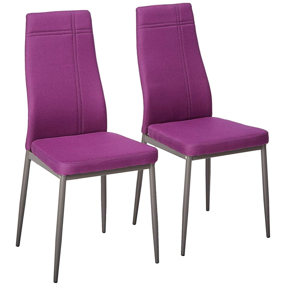 Bri Kitchen Dining Chairs, Purple Fabric & Metal Frame, Modern (Set Of Two)