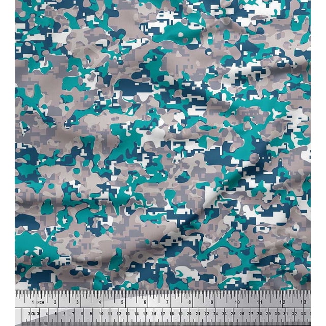 Soimoi Georgette Viscose Fabric Two Tone With Grey Camouflage Printed Fabric 1 Yard 42 Inch Wide
