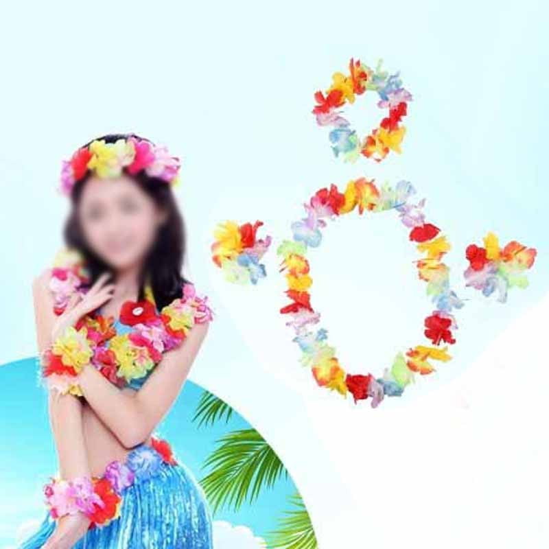 Hawaiian Flower Leis Garland Necklace Hawaii Beach Fancy Dress Party Prop Decor