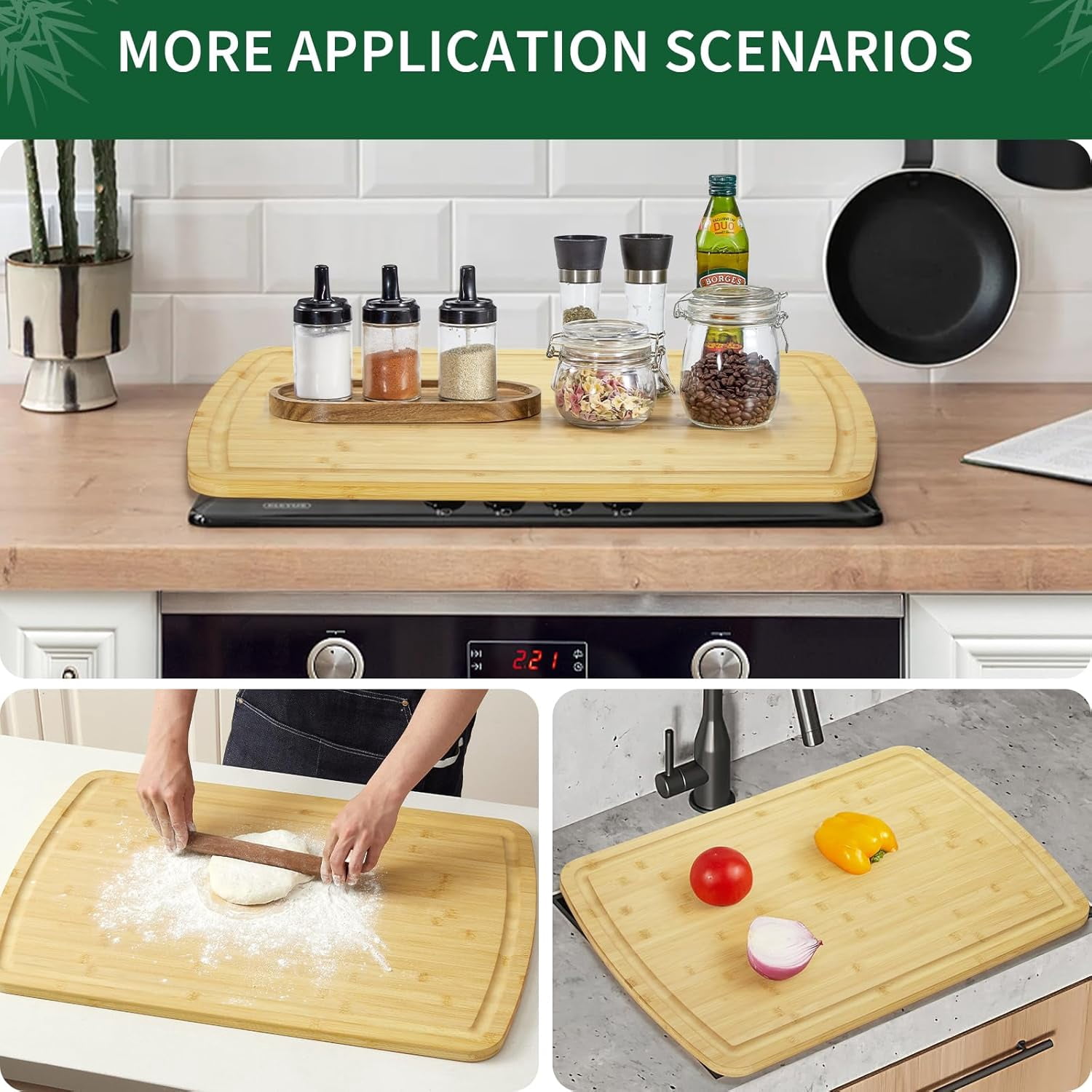 Extra Large Bamboo Cutting Board 30"x20"x0.8" – Thick Wooden Butcher Block with Juice Groove for Meat, Charcuterie & Turkey Carving – Stove Top Cover, Heavy Duty Chopping Board for Kitchen Counter