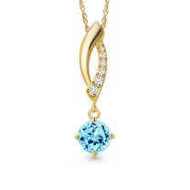 Gem Stone King 0.53 Ct Blue Apatite G/H Lab Grown Diamond 14K Yellow Gold Pendant with Chain