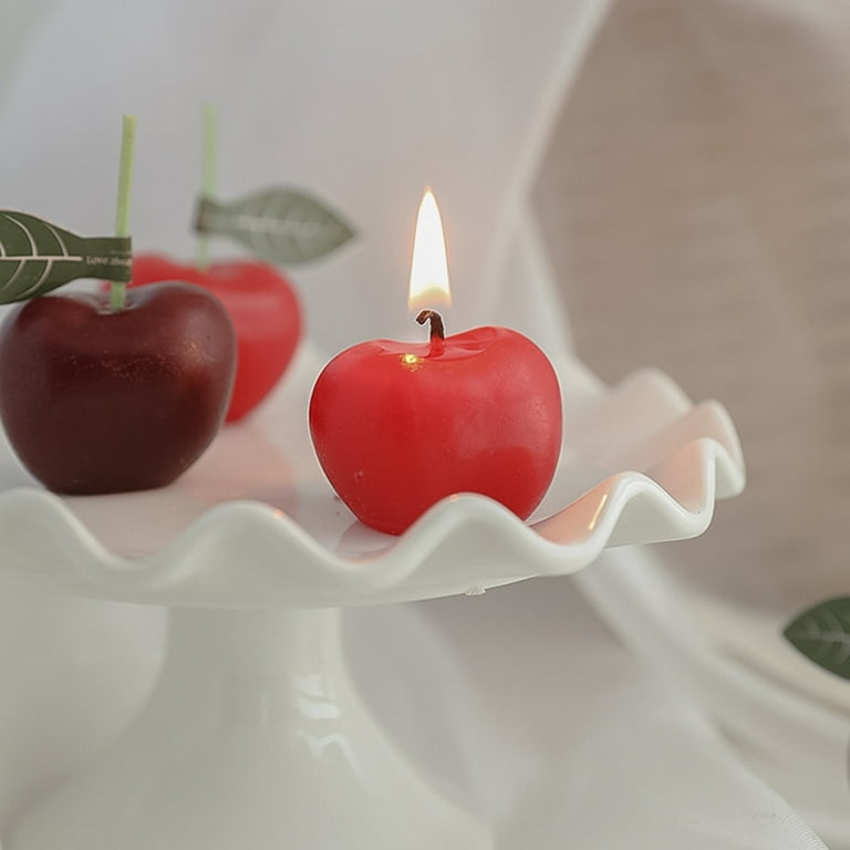 Farfi 4Pcs Scented Candle Fragrance Eye-catching Lightweight Cherry Shape  Fruit Wax Candle Shooting Props (Red) 