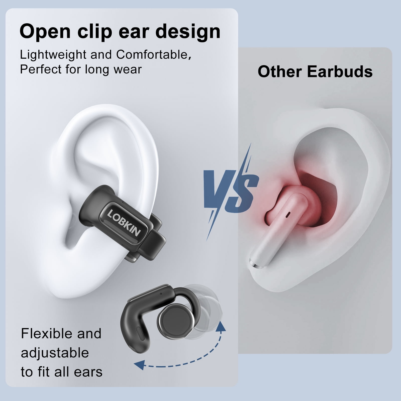 LOBKIN Open Ear Headphones,Clip On Earphones, Wireless Earbud,Open Ear Earbuds with LED Display and 4GB Memory,Bone Conduction Earbuds Built-in HD Microphone,36 Hours Playtime