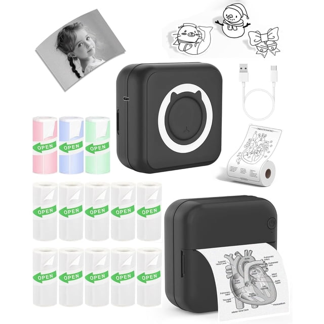 Sticker Printer Print Pods Mini Printer with Rolls Sticky Papers Portable Sticker Maker Machine Thermal Label Maker Thermanote Phone Labeller for Photos Pictures Notes Graphics B