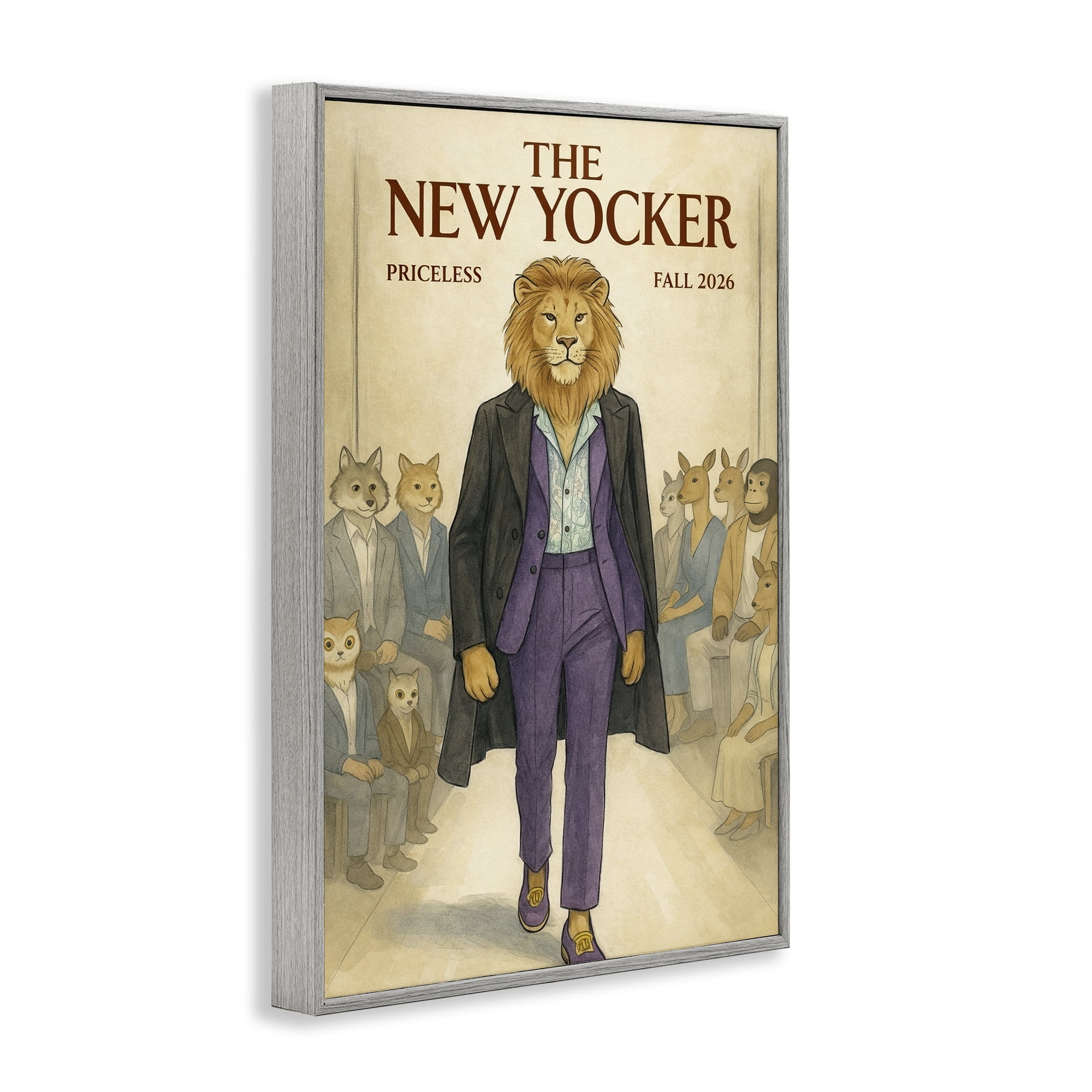 Stupell Industries New Yocker Lion Model Gray Framed Giclee Art, design by Grotto Studios