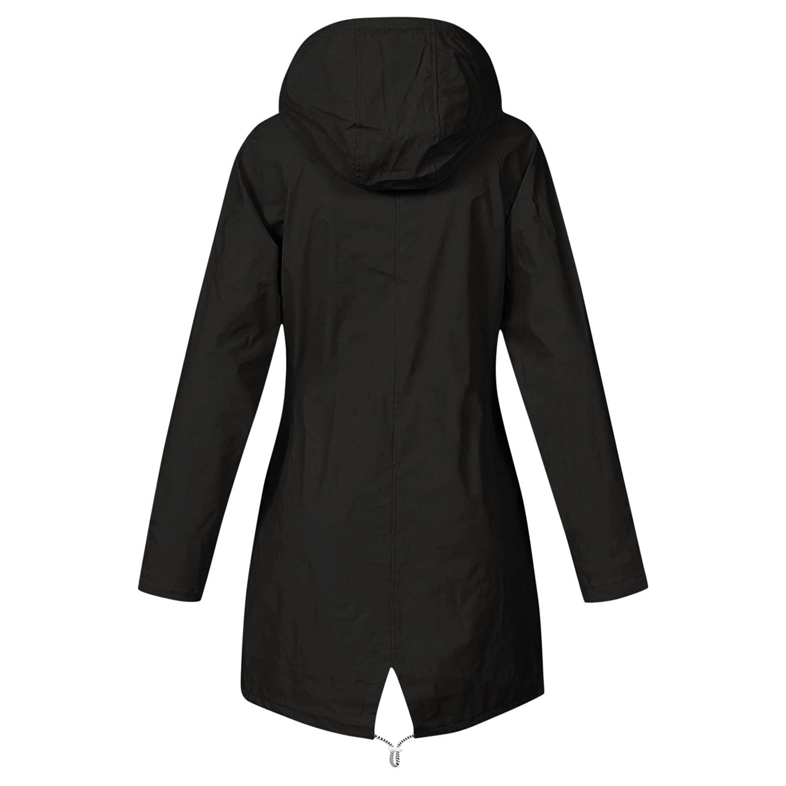 zanvin Raincoat Hoodie for Women Teen Girls Lightweight Hooded Jacket Solid Rain Jacket Outdoor Windproof Raincoat Black