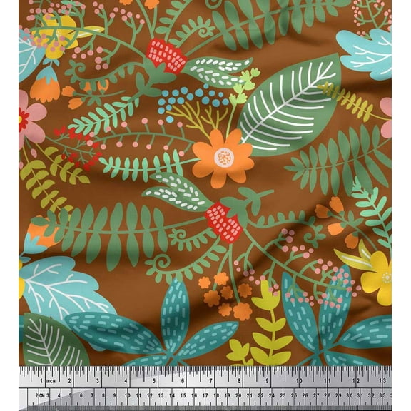 Soimoi Cotton Duck Fabric Leaves & Montara Tetrarose Artistic Printed Fabric 1 Yard 42 Inch Wide