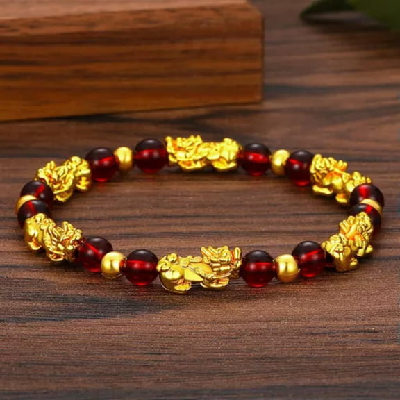HOOUN Chinese Mythology Animal Bracelet Sand Gold Lucky Bangle For Men Women Jewelry-_-19