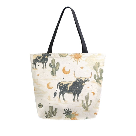 FORMRS Womens Canvas Tote Bag with Zipper Inner Pocket Shoulder Handbag, Cowboy Pattern