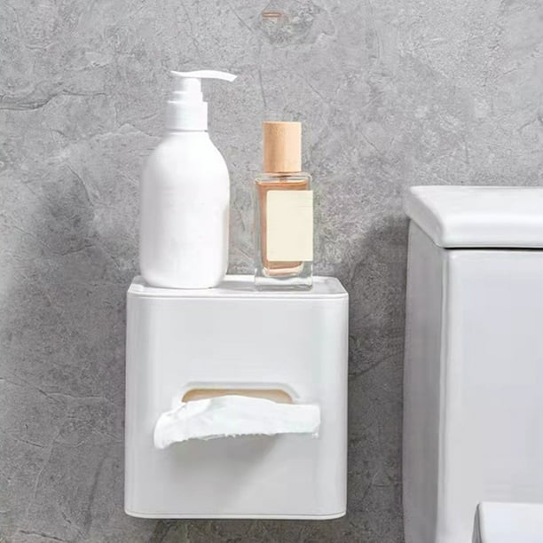 Caja de Papel Higiénico Transparente Sin Perforaciones para Pared con Estante de Almacenamiento para Baño