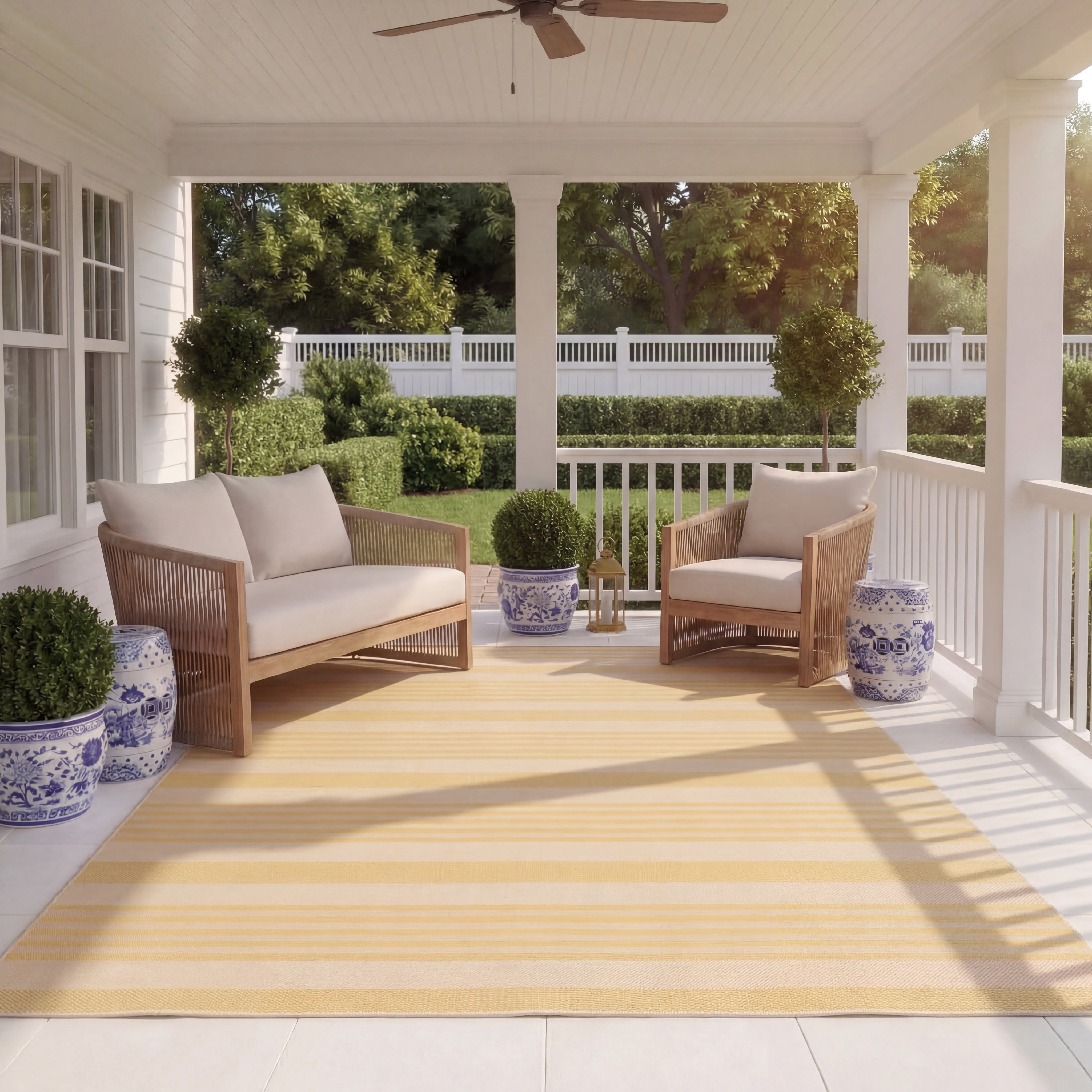 Safavieh Courtyard Caroline Striped Indoor/Outdoor Area Rug, Gold/Beige, 6'7" x 9'6"