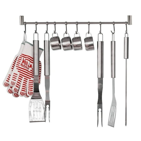 - HOMFA Kitchen Rail Rack Wall Mounted Utensil Hanging Rack Stainless Steel Hanger Hooks for Kitchen Tools, Pot, Towel (10 Sliding Hooks)