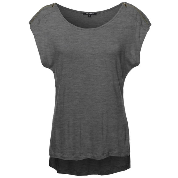 FashionOutfit Women's Zipper Shoulder Detail Loose Tee