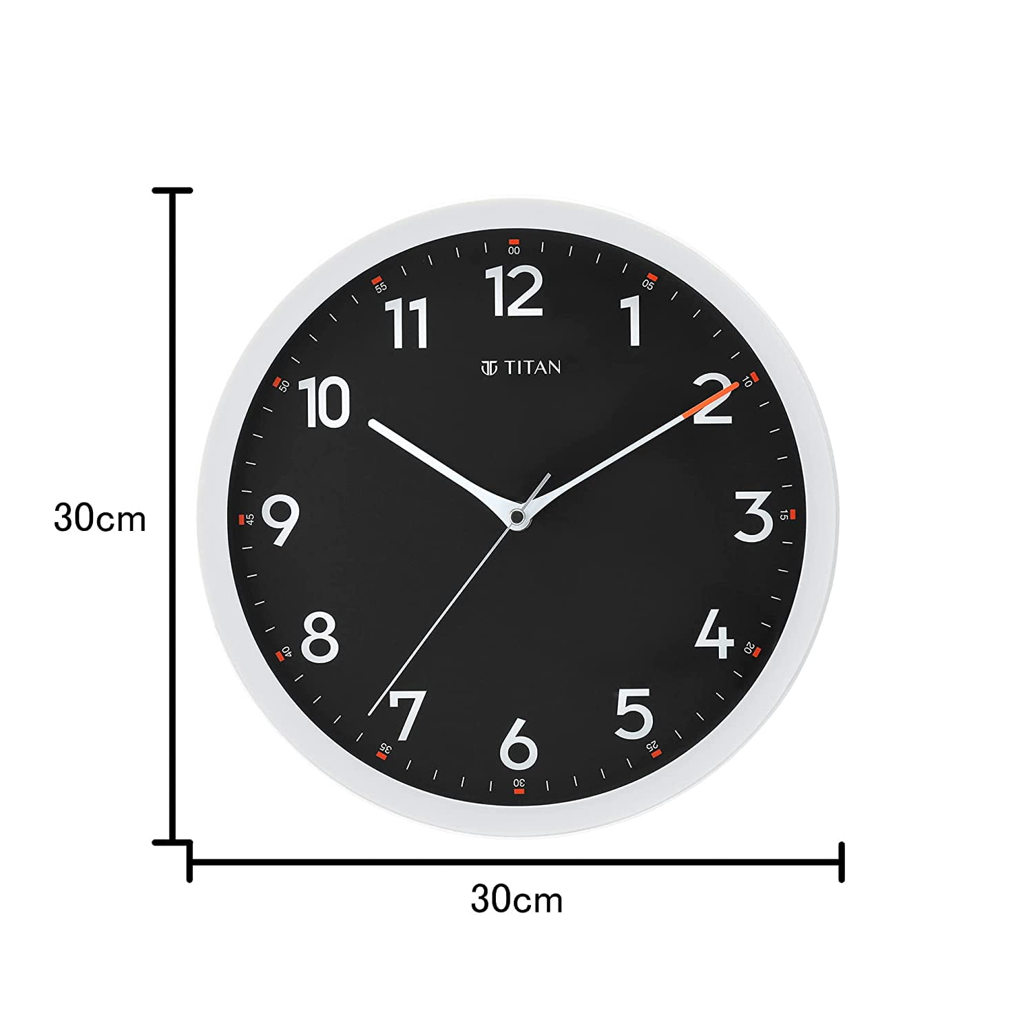 Titan Modern Plastic Wall Clock with Accent Minute Hand 30.0 cm