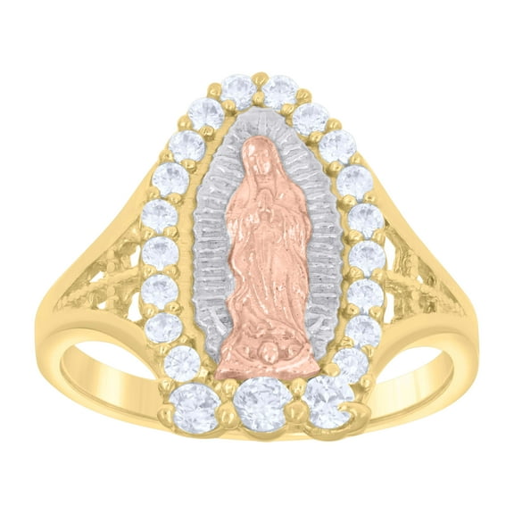10kt 10k Tri-Color Gold Womens Round Cubic Zirconia Lady Of Guadalupe Religious Ring
