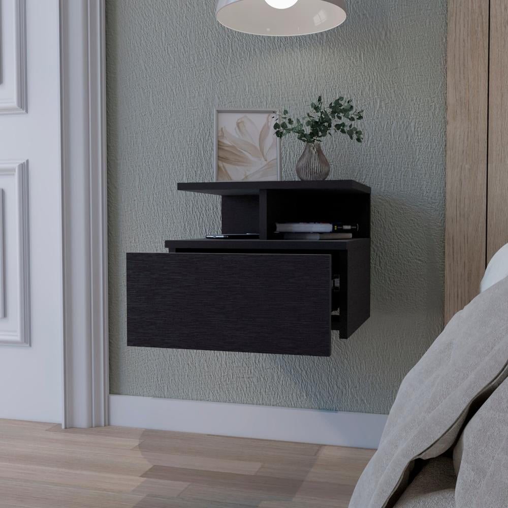 HomeRoots 518170 12 in. Black One Drawer Nightstand with Integrated Tech