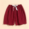 thumbnail image 2 of Linen Shorts for Women 3 in Summer Plaid Pajama Shorts for Women, Comfy Loose Fits Casual Bottoms, Elastic Waist Soft Short Pants Loungewear Wine One Size, 2 of 5