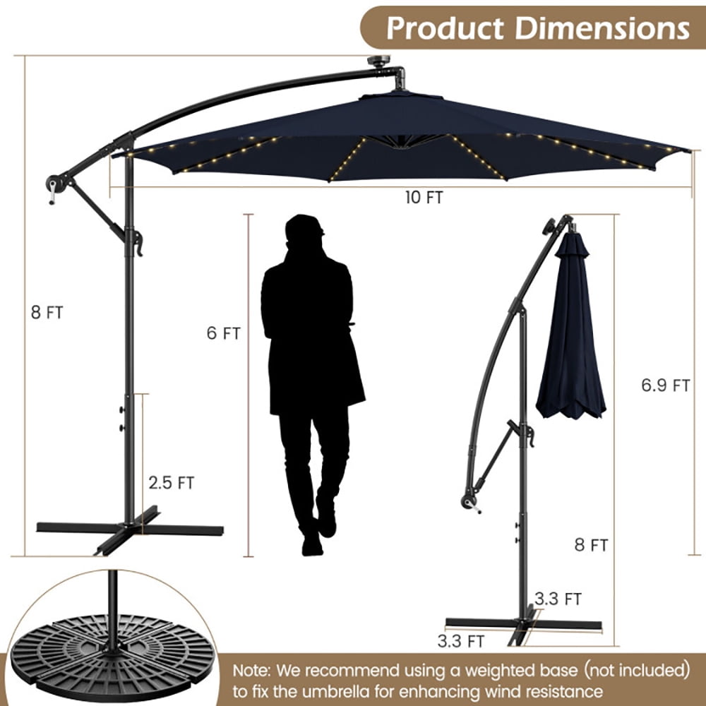 Aimee Lii 10 Feet Patio Offset Umbrella with 112 Solar-Powered LED Lights, Sunbrella Patio Umbrellas, Navy Aimee Lii 10 Feet Patio Offset Umbrella with 112 Solar-Powered LED Lights, Sunbrella Patio Umbrellas, Navy