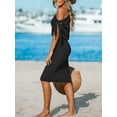 thumbnail image 3 of Cupshe Women's Knit Off Shoulder Beach Dress Shoulder Tie Short Sleeve Elastic Waist Midi Casual Dresses, Black, 3 of 6