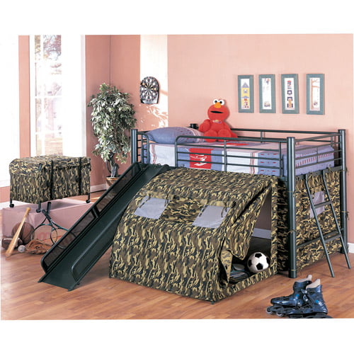 Coaster Army Loft Bed with Slide and Tent