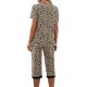 thumbnail image 3 of Qucoqpe - Conjuntos de pijama cómodos para mujer, con blusa de manga corta con cuello en V y pantalones anchos con estampado floral, estilo capri holgado, 3 of 5
