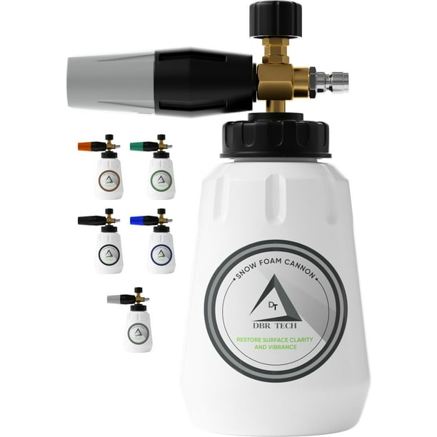 Cañón de espuma para hidrolavadora, orificio de 1,1 mm, 1000-4000 PSI, conector rápido de 1/4 de pulgada, cuello ancho y rociador ajustable, pistola de espuma para nieve de alta resistencia para autos